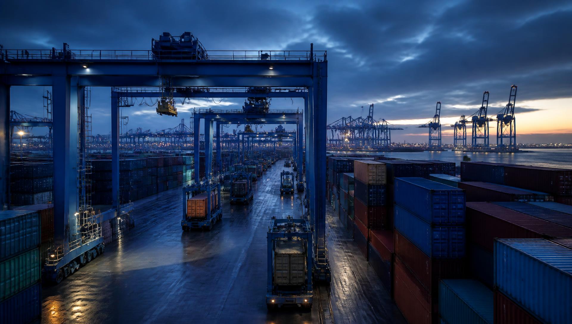 Modernes Containerterminal mit Containerkränen